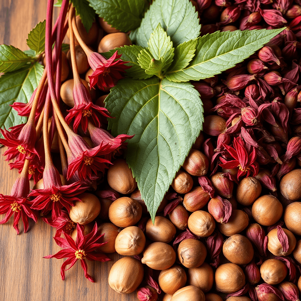 Vibrant red dried hibiscus flowers and groundnuts from Nigeria